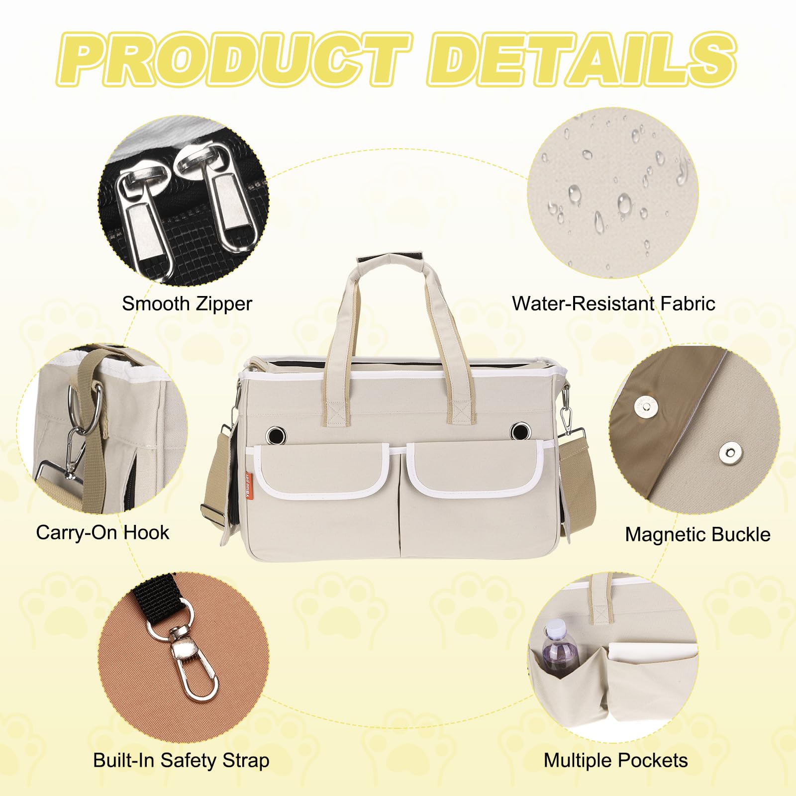 QUARKZMAN Transportador para Gatos para Mascotas, Cubierta Enrollable, Transportador para Perros Transpirable Bolsa De Viaje para Mascotas hasta 16.5 Lbs (Caqui),