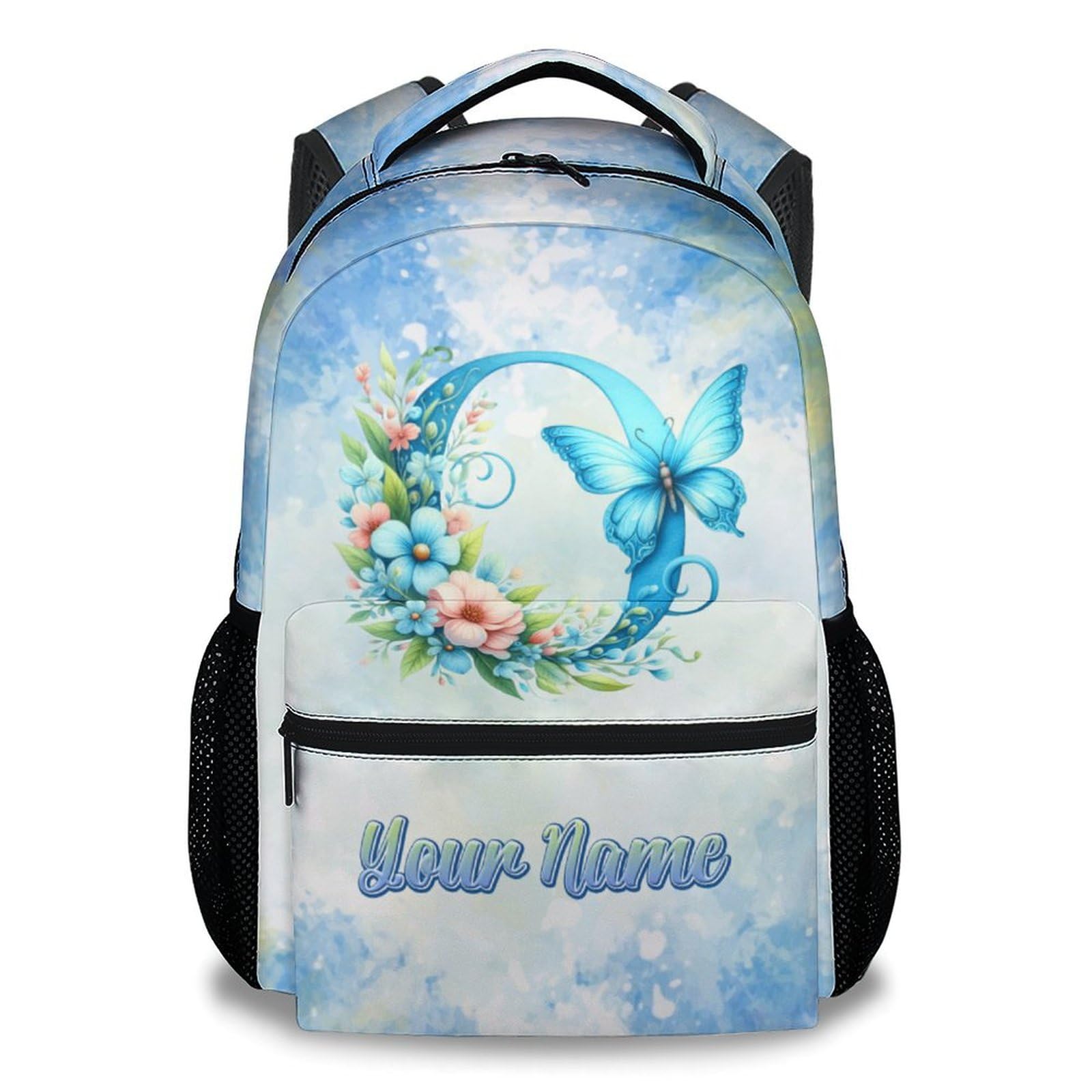 Mercuryelf Girls Bag for School - Personalized Cute Initials Kid Backpack for Primary Middle - 17 Inch Bookbag for Teens