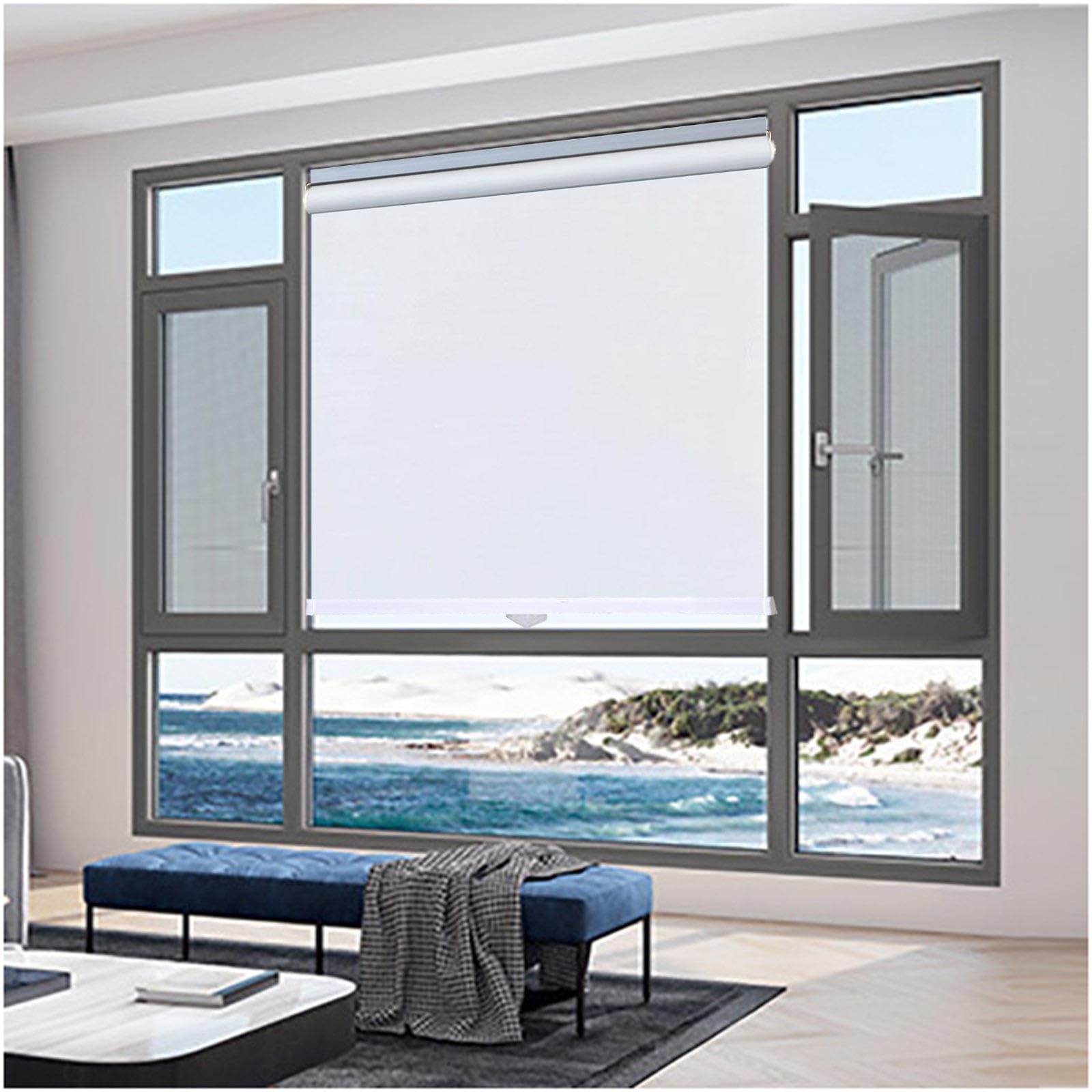 Blackout Roller Blinds No Drilling, Blackout Curtains 40/65/80/105/120cm, Thermal Window Roller Shades, Sunscreen Sunshade Roller Blinds for Doors Windows,white-32x150cm/13 * 59in