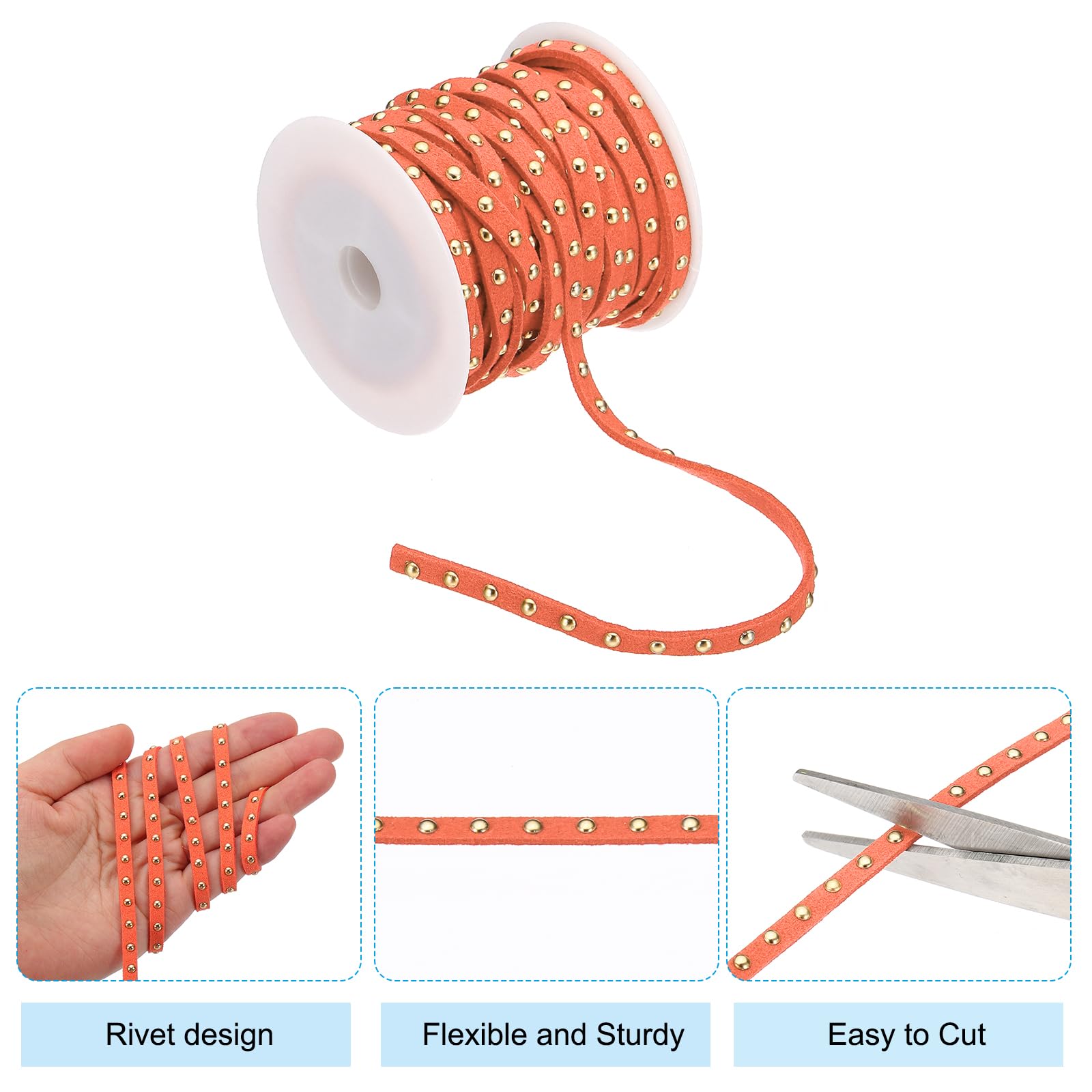 PATIKIL 16.4ft Studded Faux Suede Cord Rope for Jewelry Making 5mm Micro Fibre Flat Leather Lace Beading String Ribbon with Rivets - Image 3