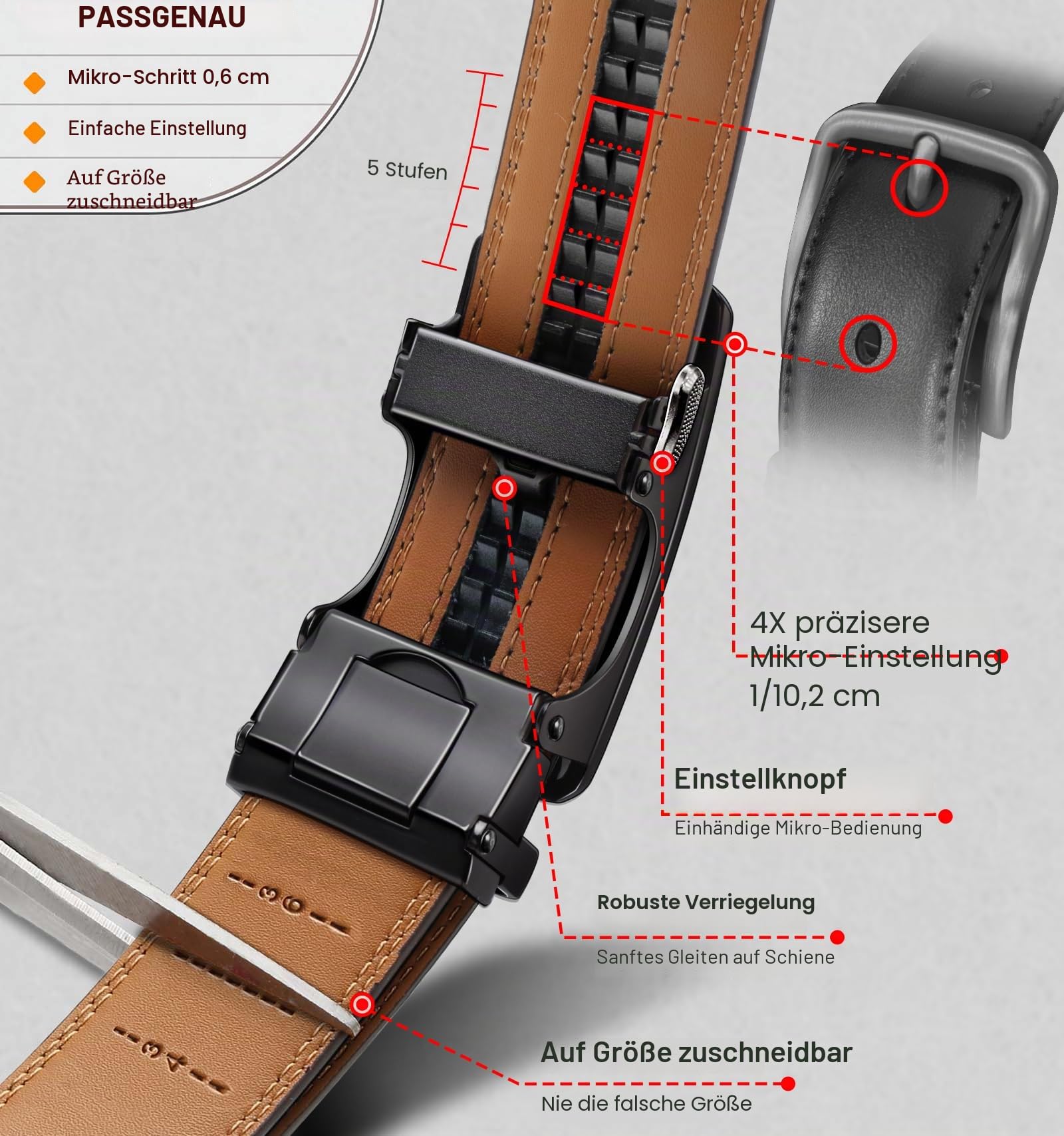 KEMISANT Gürtel Herren 2er, Ledergürtel Gürtel Ratsche 35mm,Größe Angepasst | Automatikschließe Gürtel für Herren mit Geschenkbox