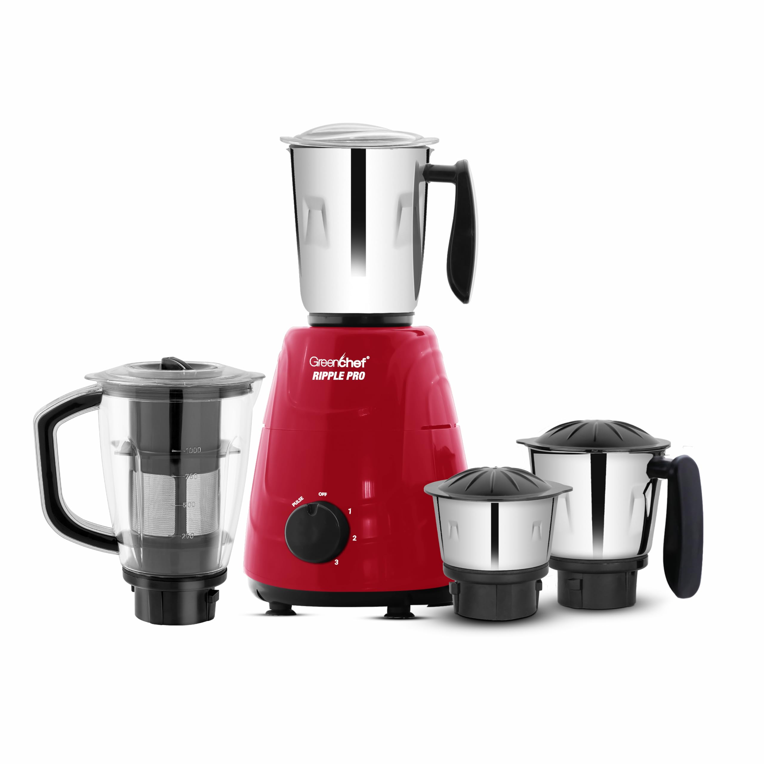 Greenchef Ripple Pro Mixer Grinder - 3 SS Jars with SS Blades,Juicer Mixer Jar,1HP power, 230-240v,18000 RPM,Red Color,ISI Certified,Heavy Duty Motor,5 Year Warranty on Motor-image-23