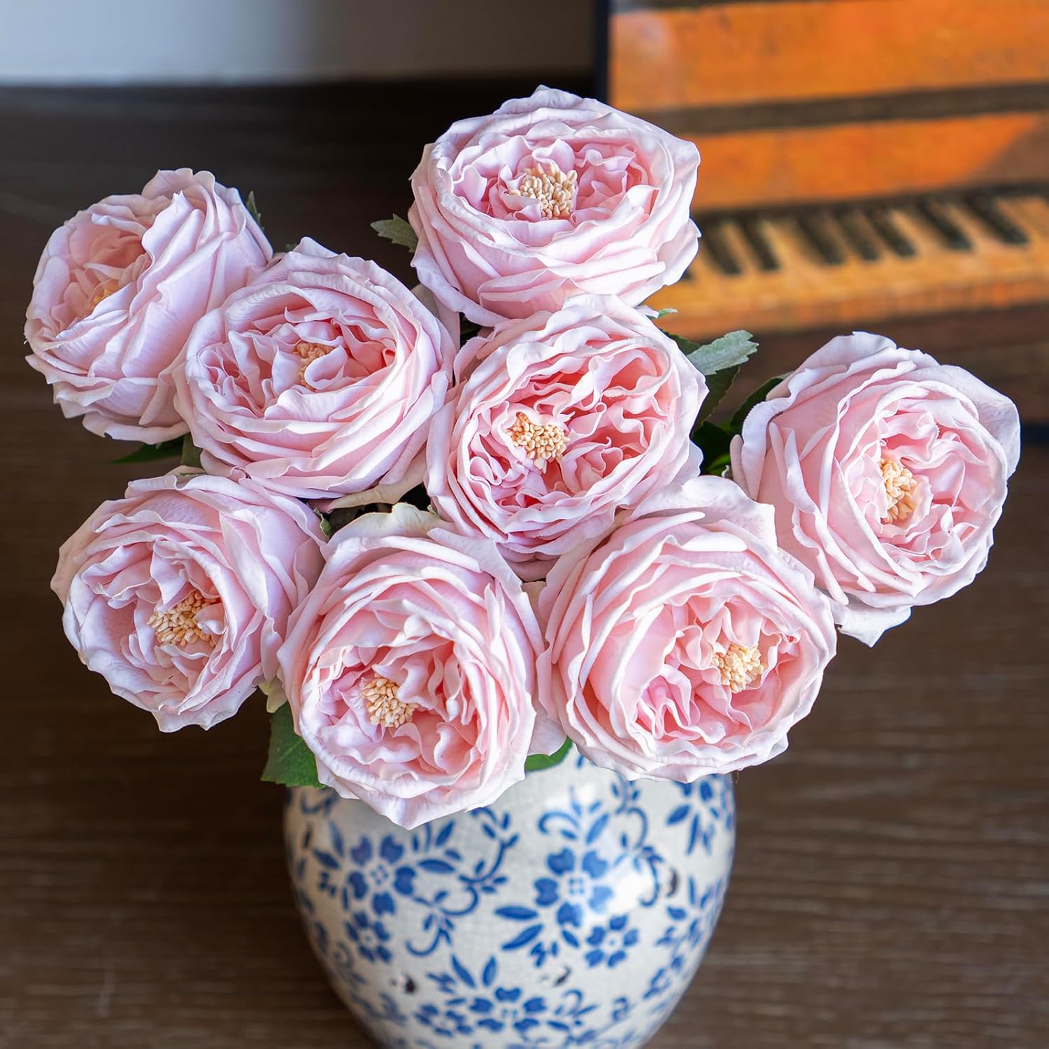 DUYONE Fake Flowers for Decoration Home Decor Artificial Flowers Austin Rose Peony Latex Fake Flower Living Room Decoration Vivid Pink Roses Peonies (Light Pink 4pcs)