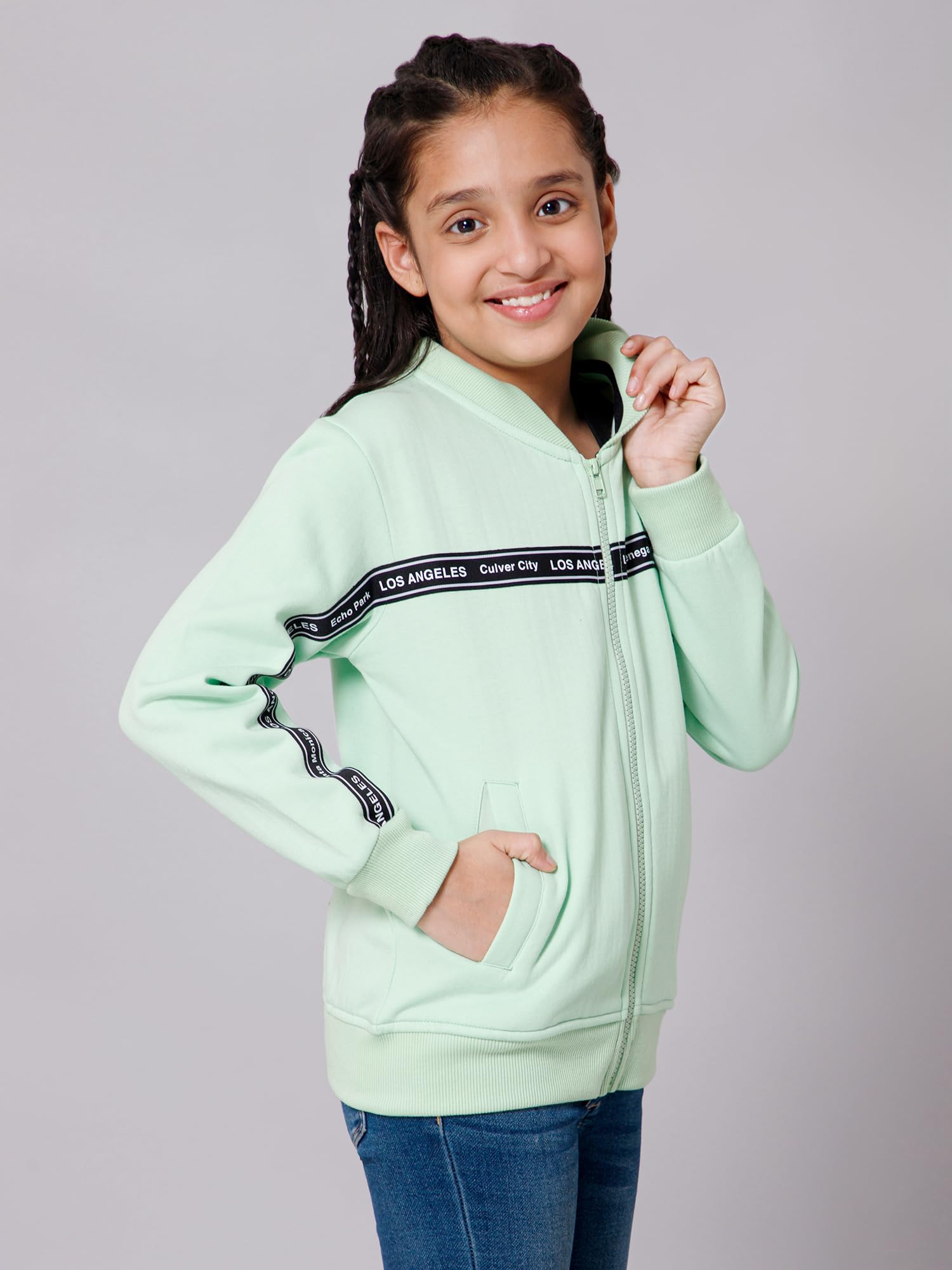 Alan Jones Clothing Girls Cotton Sweatshirt (Sea Green_15-16 Years), Regular, BandedCollar