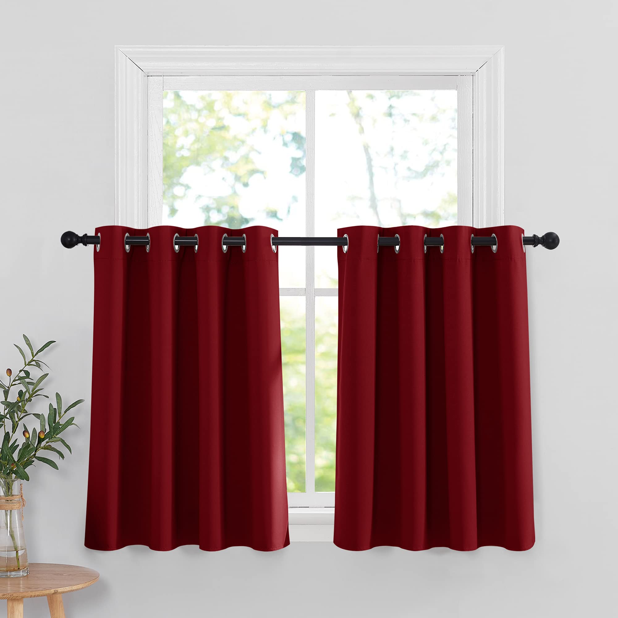 RYB HOME Bedroom Blackout Curtain Tiers, Kitchen Curtains and Valances Set for Small Window Curtains Versatile Use for Dining Room/Girl's Room, 52 x