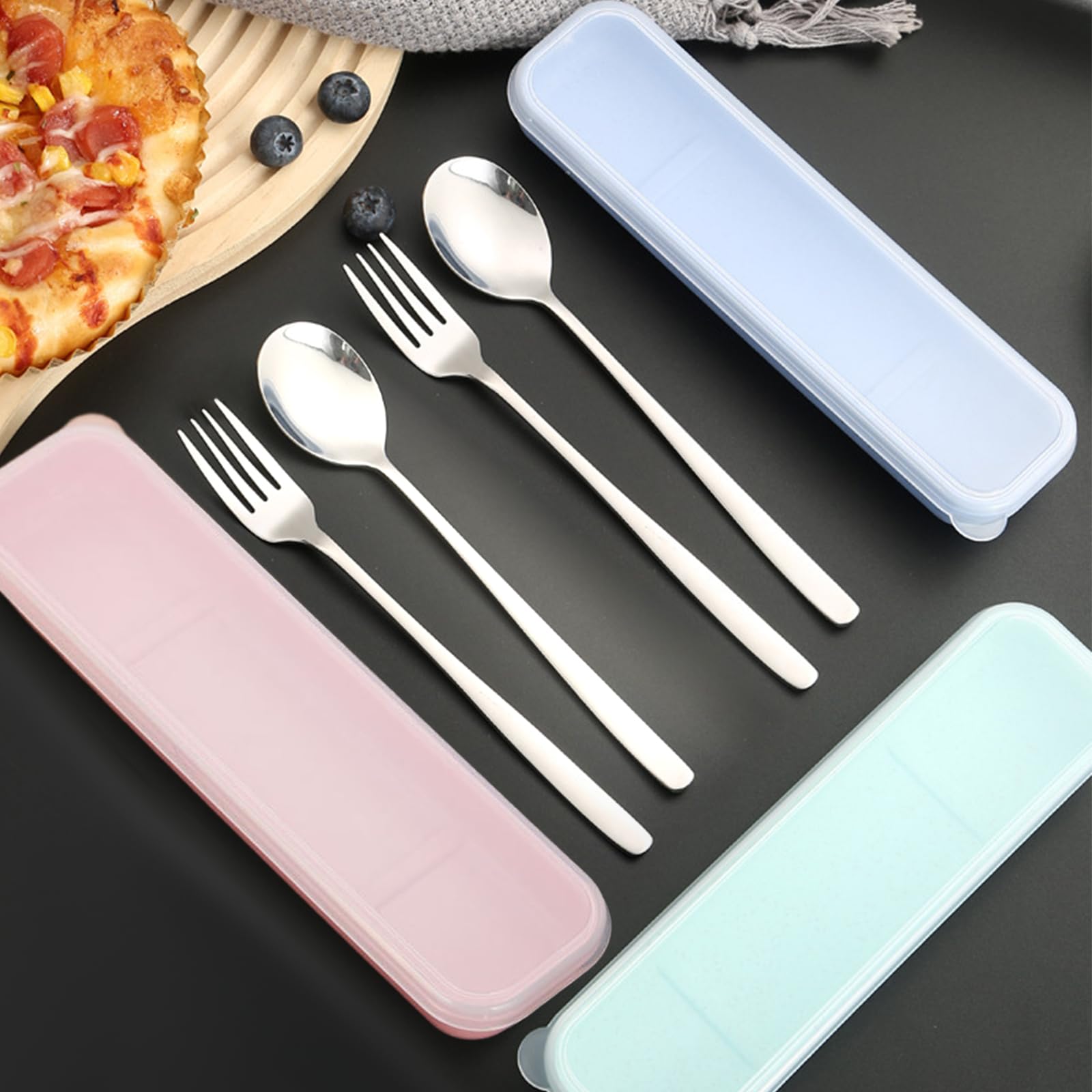 Portable Stainless Steel Cutlery Set – Compact Travel Flatware for Camping, Picnic, and Outdoor Dining Pink