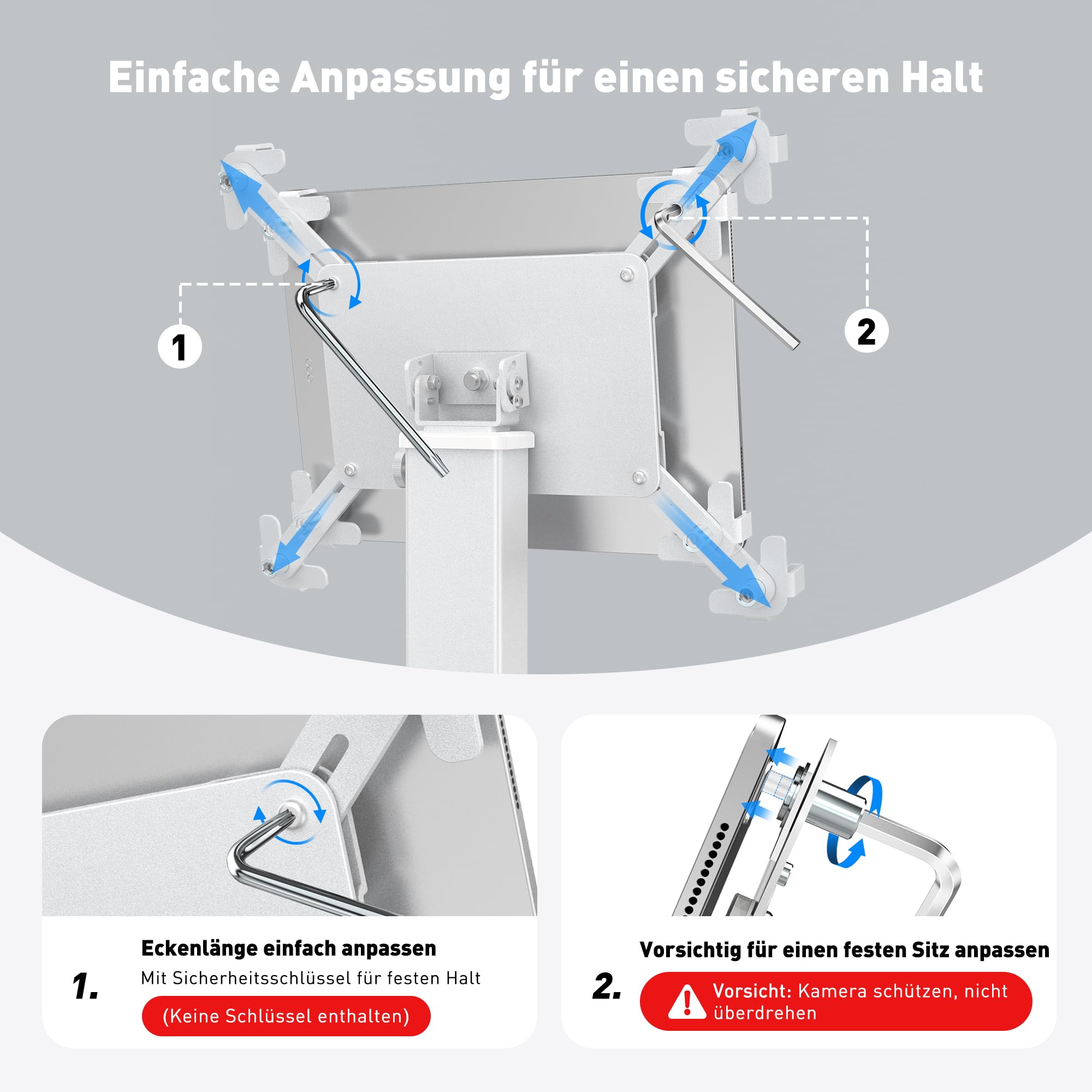 AboveTEK iPad Tischhalterung, Verstellbarer Tablet Ständer mit 360° Drehung & 180° Neigung, Passend für 9,7"-13" Tablets, Anti-Diebstahl iPad Halter aus Aluminium, Ideal für Büro & Geschäft-Silber