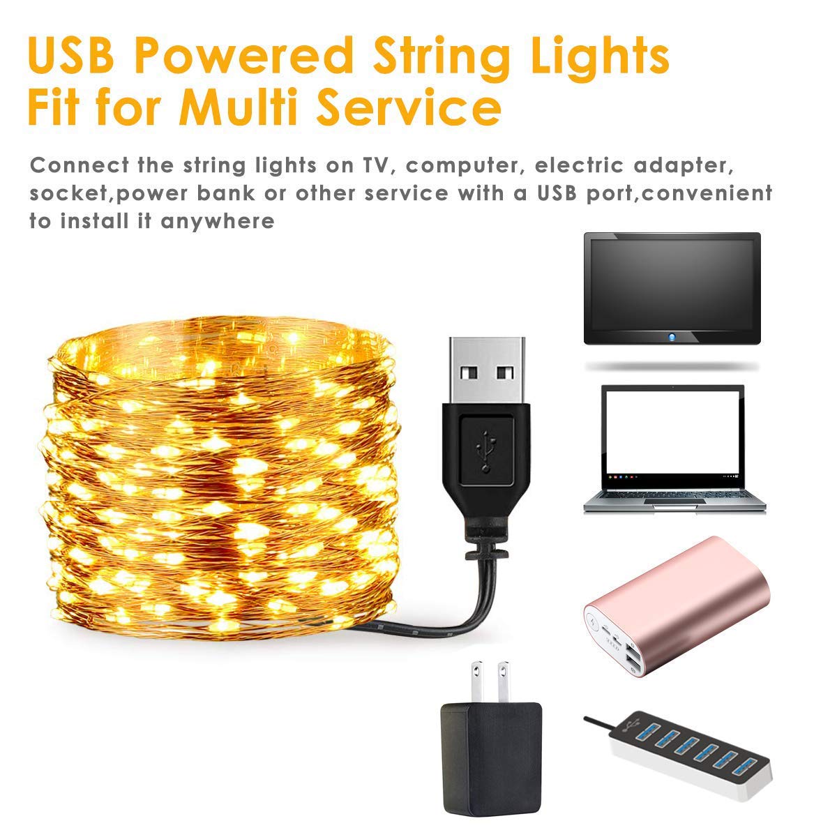 33ft Fairy Lights With Remote & Timer - 100 LED Dimmable String Lights Warm White