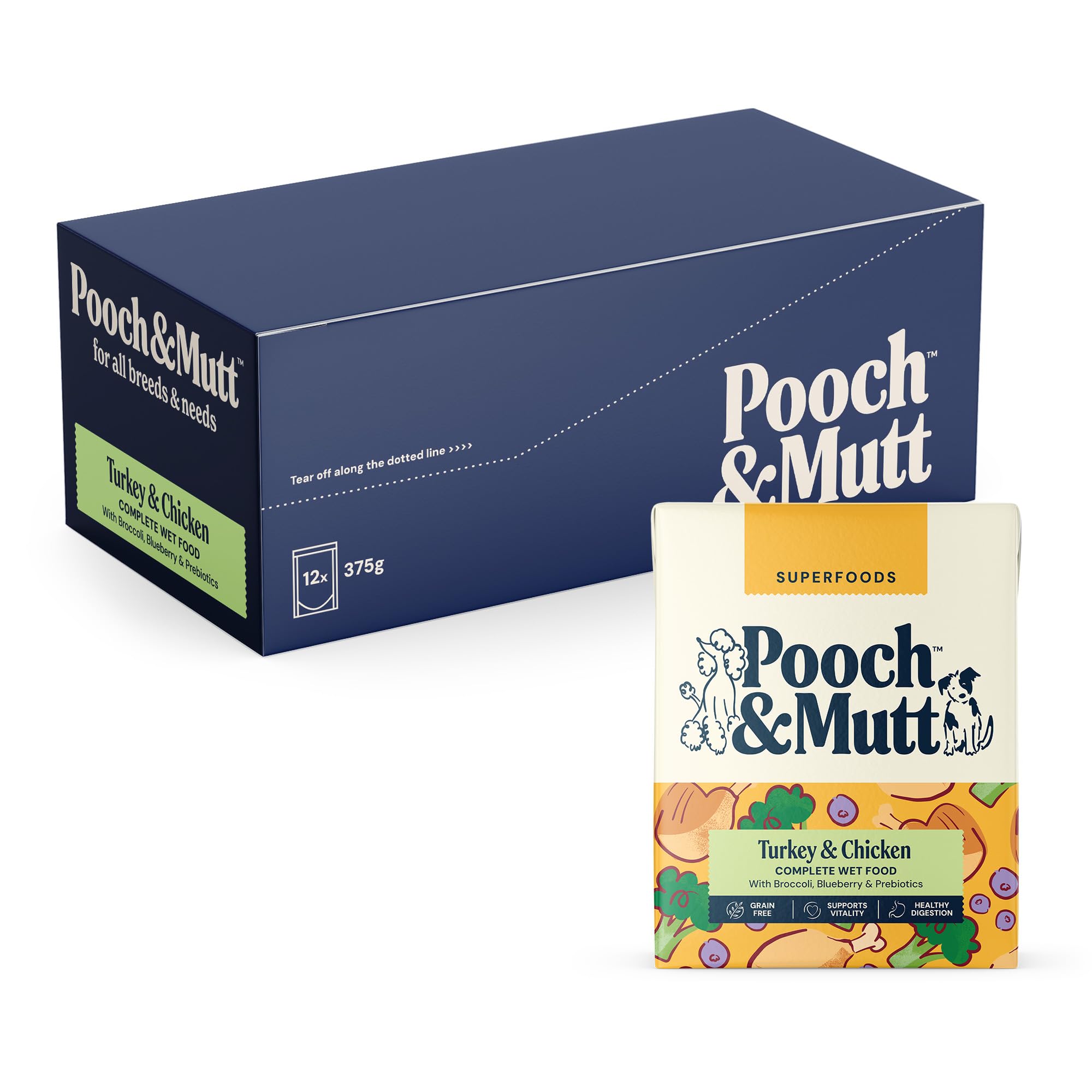 Pooch & Mutt - Turkey & Chicken, Complete Wet Dog Food Grain Free, Dry Dog Food Topper, 12x375g (packaging may vary)