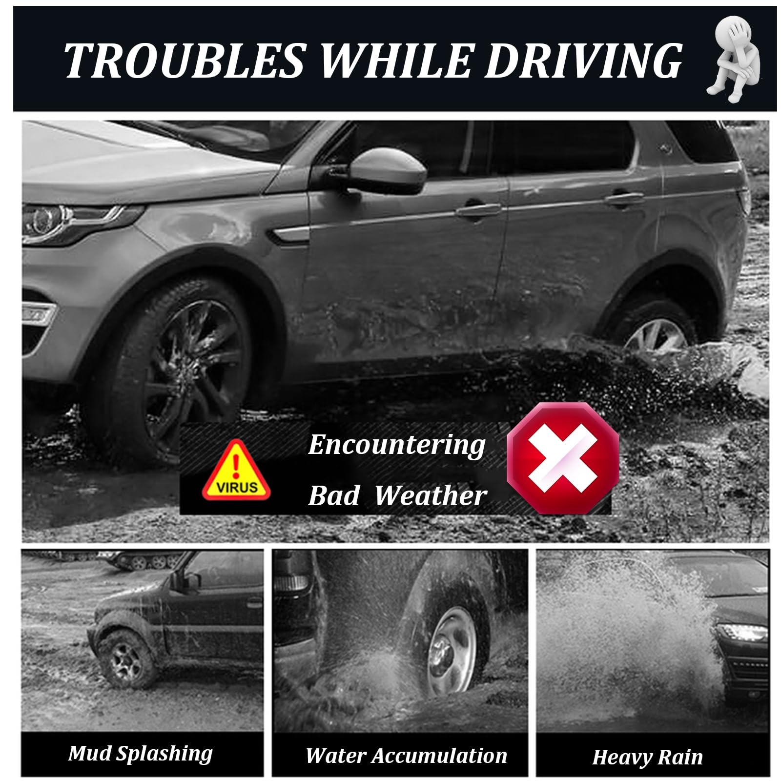 Lot de 4 bavettes garde-boue de voiture compatibles avec Jeep Wrangler Rubicon 2019-2025 en polypropylène robuste, sans perçage, sans ruban adhésif