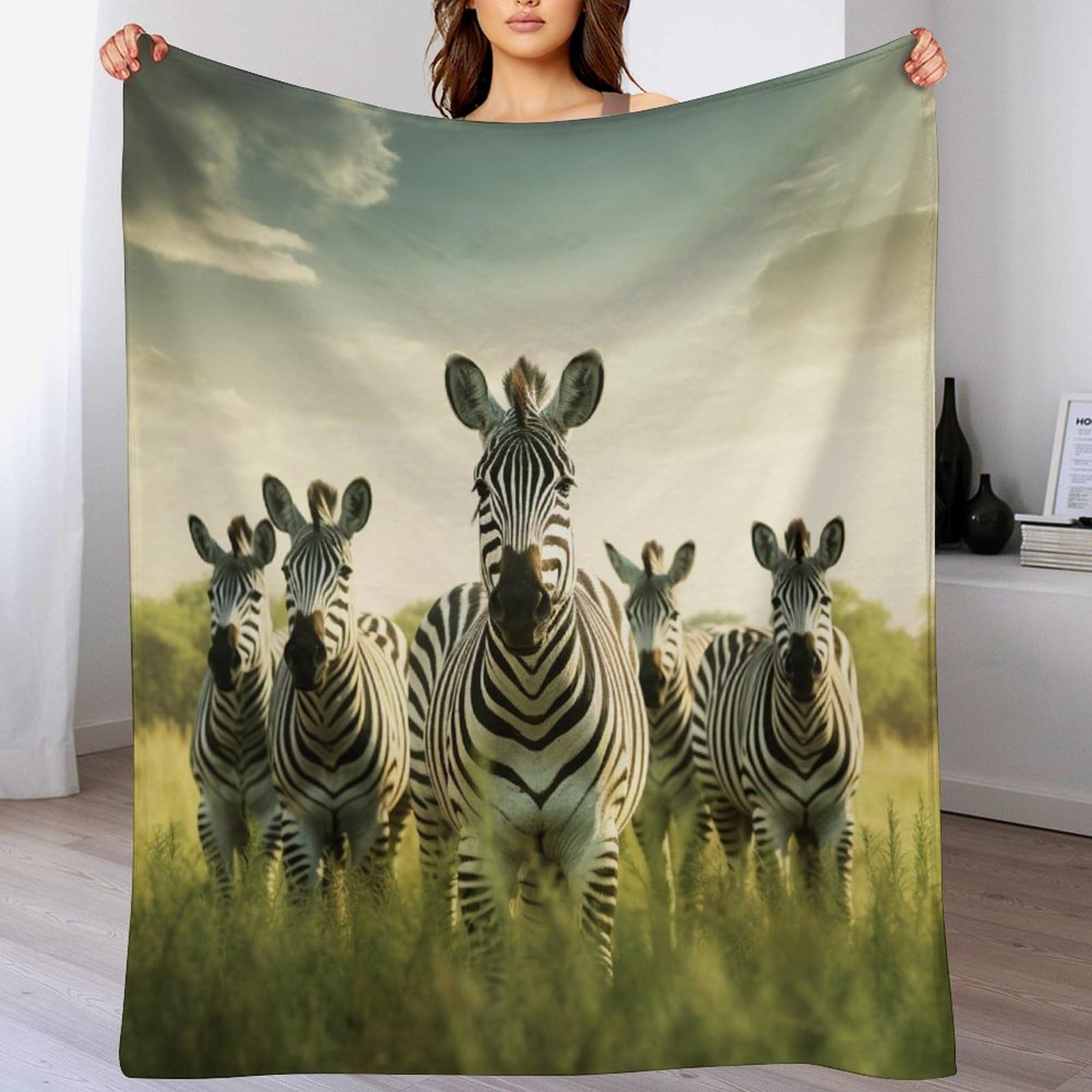 Couverture polaire flannel zèbre 130x150 cm douce et thermique pour le lit