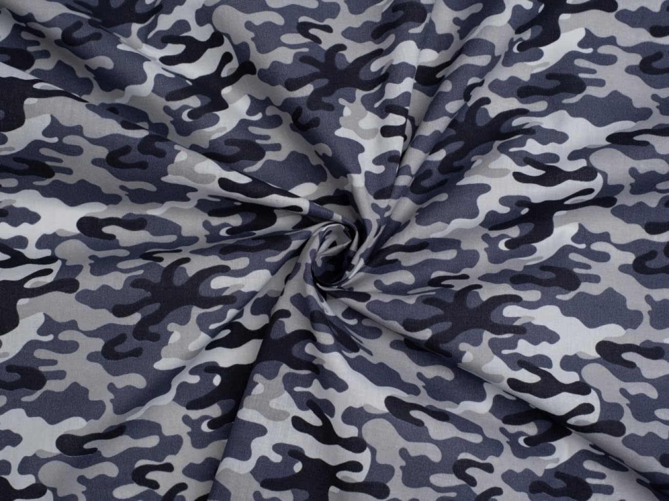 Printed Polycotton Fabric Grey Camouflage - Sold Per Metre
