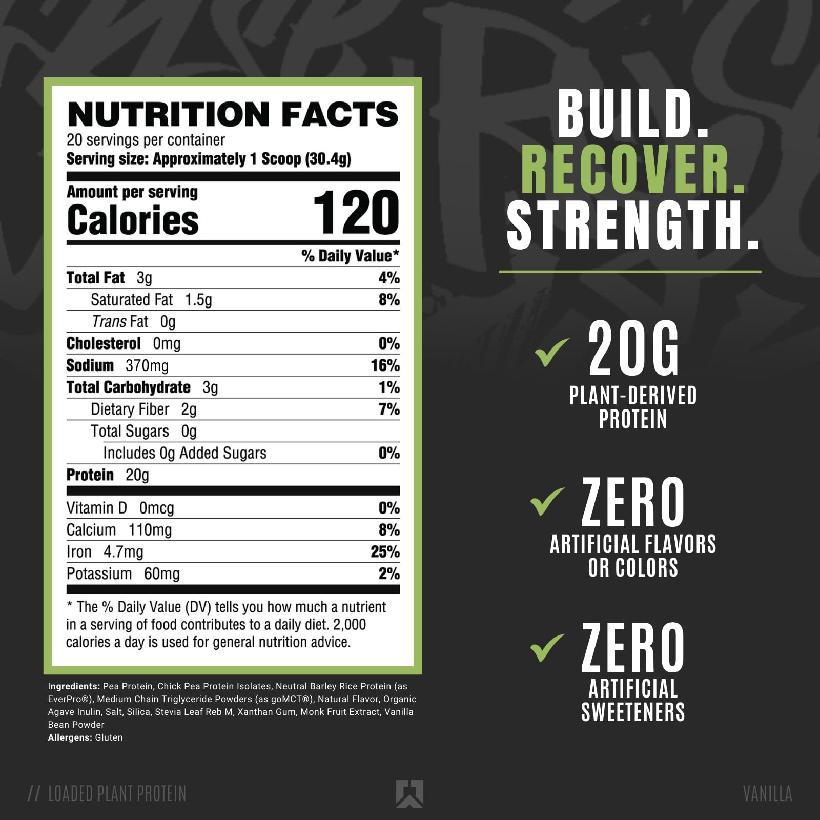 RYSE Naturals Series Loaded Plant Protein | 20g Protein from Pea, Chickpea, & Barley Rice | Zero Artificial Colors, Flavors, or Sweeteners | 20 Servings (Vanilla)