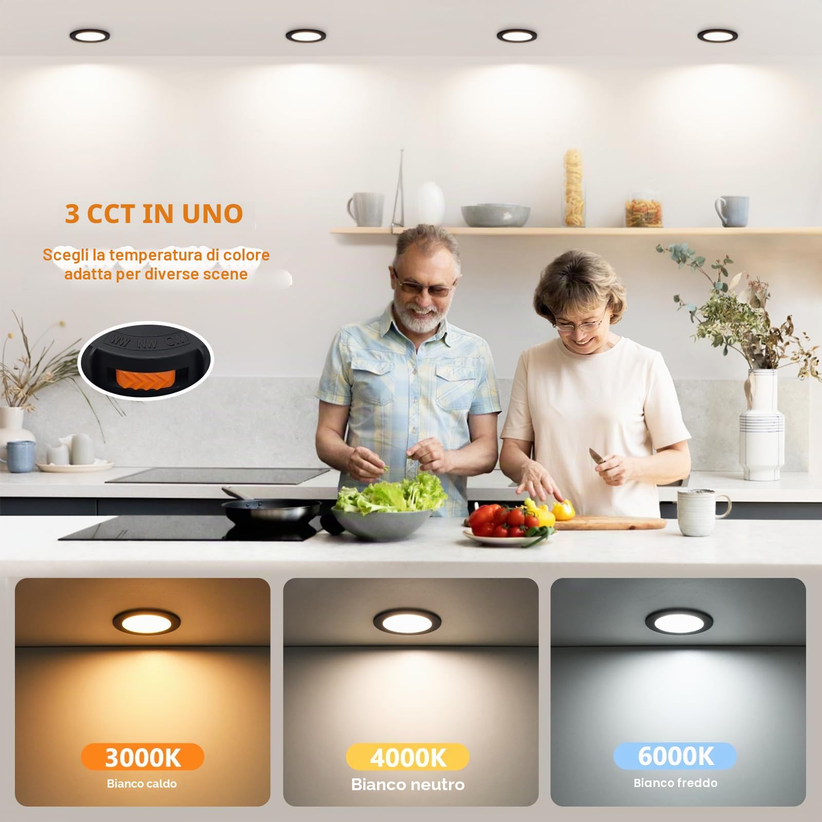 YindaLux Faretti Led da Incasso per Cartongesso, 5W 550LM IP44 Faretti LED Soffitto Dimmerabile, 3000K 4000K 6000K Regolabile Faretti da Incasso 230V Diametro Foro Ø65-75mm, Nero, Set di 10