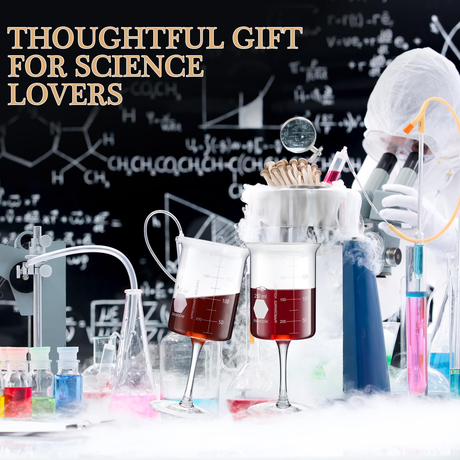 Laborbecher, Weingläser, 240 ml, Chemiegläser, dickes Glas für Wein, Borosilikatglas mit abgestufter Chemie, Glaswaren, Wissenschaft, Weihnachtsgeschenk, 4 Stück