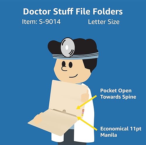 Miniatura 2 de Doctor Stuff Carpetas de archivos de bolsillo Manila - Carpeta con pestaña final tamaño carta con bolsillo completo en la parte trasera interior