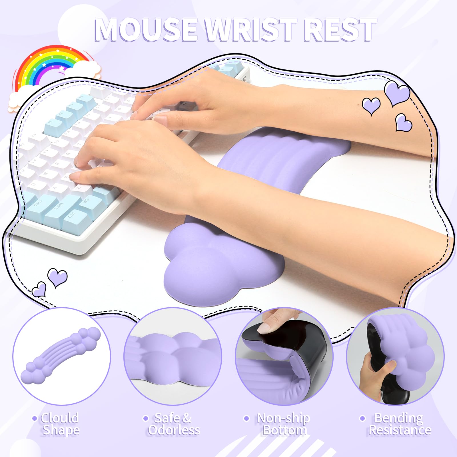 Set Poggiapolsi per Tastiera e Mouse, Keyboard Wrist Rest Support e Cuscinetto di Supporto Mouse in Memory Foam con Sottobicchiere, Ergonomico per Laptop, Ufficio, Casa, Gioco, Digitare - Rosa