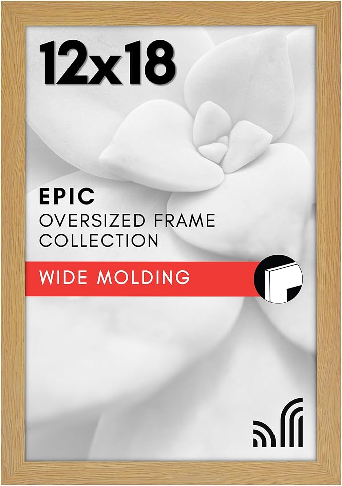 Americanflat 12x18 Poster Frame with Polished Plexiglass - Wide Picture Frames Made of Engineered Wood for Vertical or Horizontal Wall Display - Epic Collection - Dark Oak