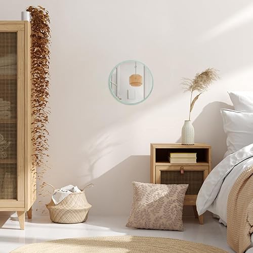 Miniatura 161 de JJUUYOU Espejo circular de pared redondo para baño, espejo de tocador gris, pequeño círculo decorativo para pared, marco de madera, espejo