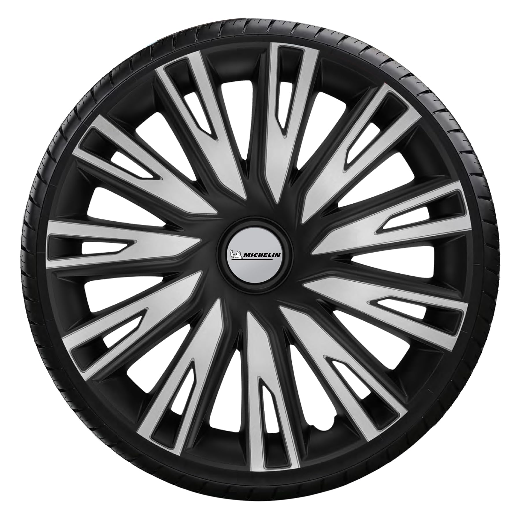 Michelin 4 Copricerchi Auto Argento & Nero 15 pollici - Sistema NVS Night Vision Security - Universali Fissaggio Facile