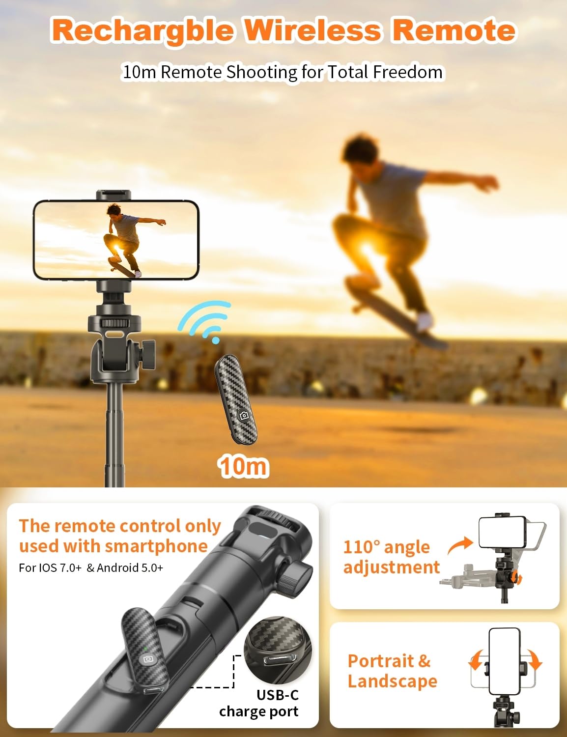 Gahenwo iVlogger Videokit voor iPhone-camera, op afstand bestuurde 360° draaibare selfiestick statief voor mobiele telefoons, camera's met led-selfie-licht, 1/4 schroefkop, aluminium, 7 secties Gahenwo iVlogger Videokit voor iPhone-camera, op afstand bestuurde 360° draaibare selfiestick statief voor mobiele telefoons, camera's met led-selfie-licht, 1/4 schroefkop, aluminium, 7 secties