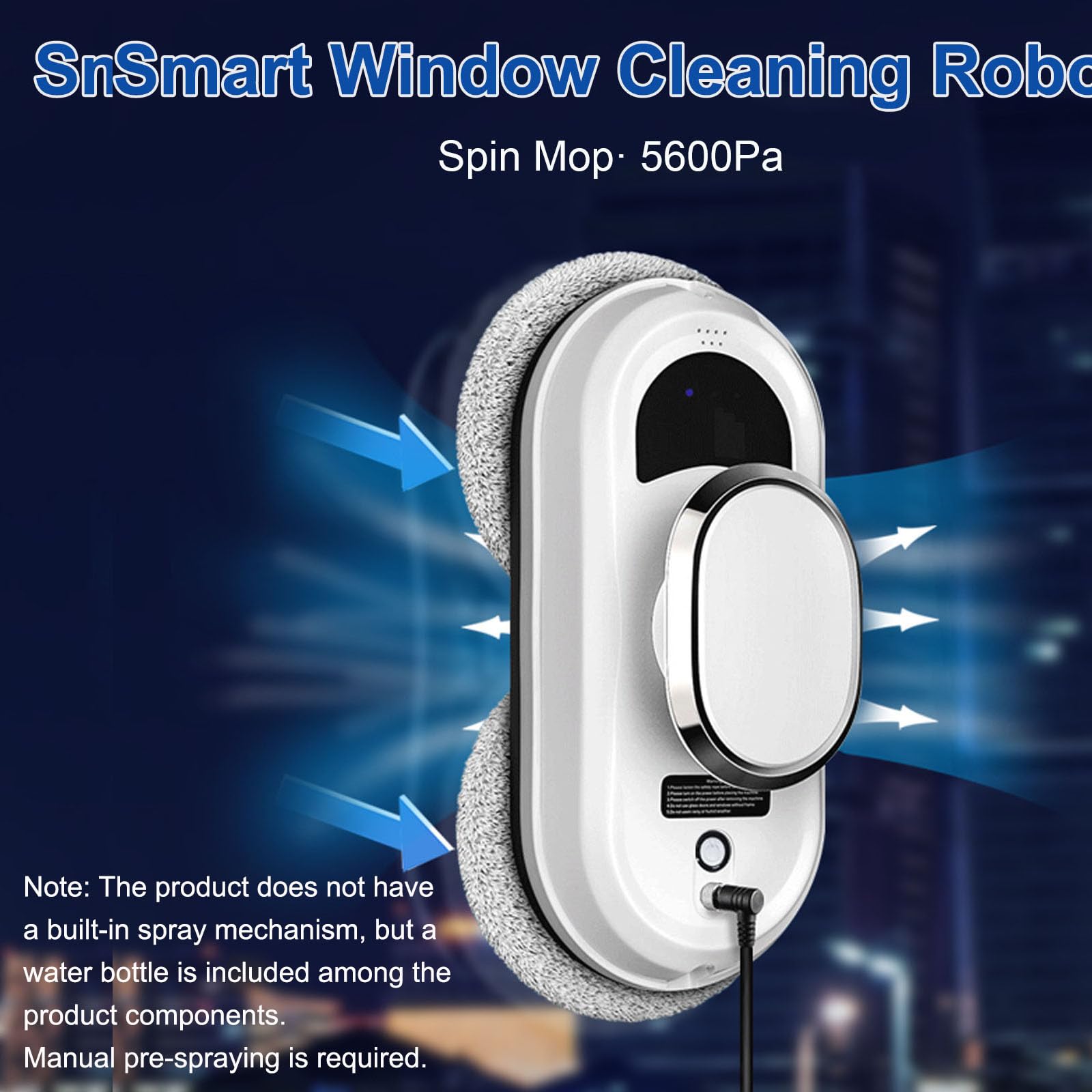 Robot de limpieza de ventanas, automático, 5600 Pa, 3 modos de limpieza, control remoto, 2 8 paños de repuesto preinstalados, doble protección de seguridad
