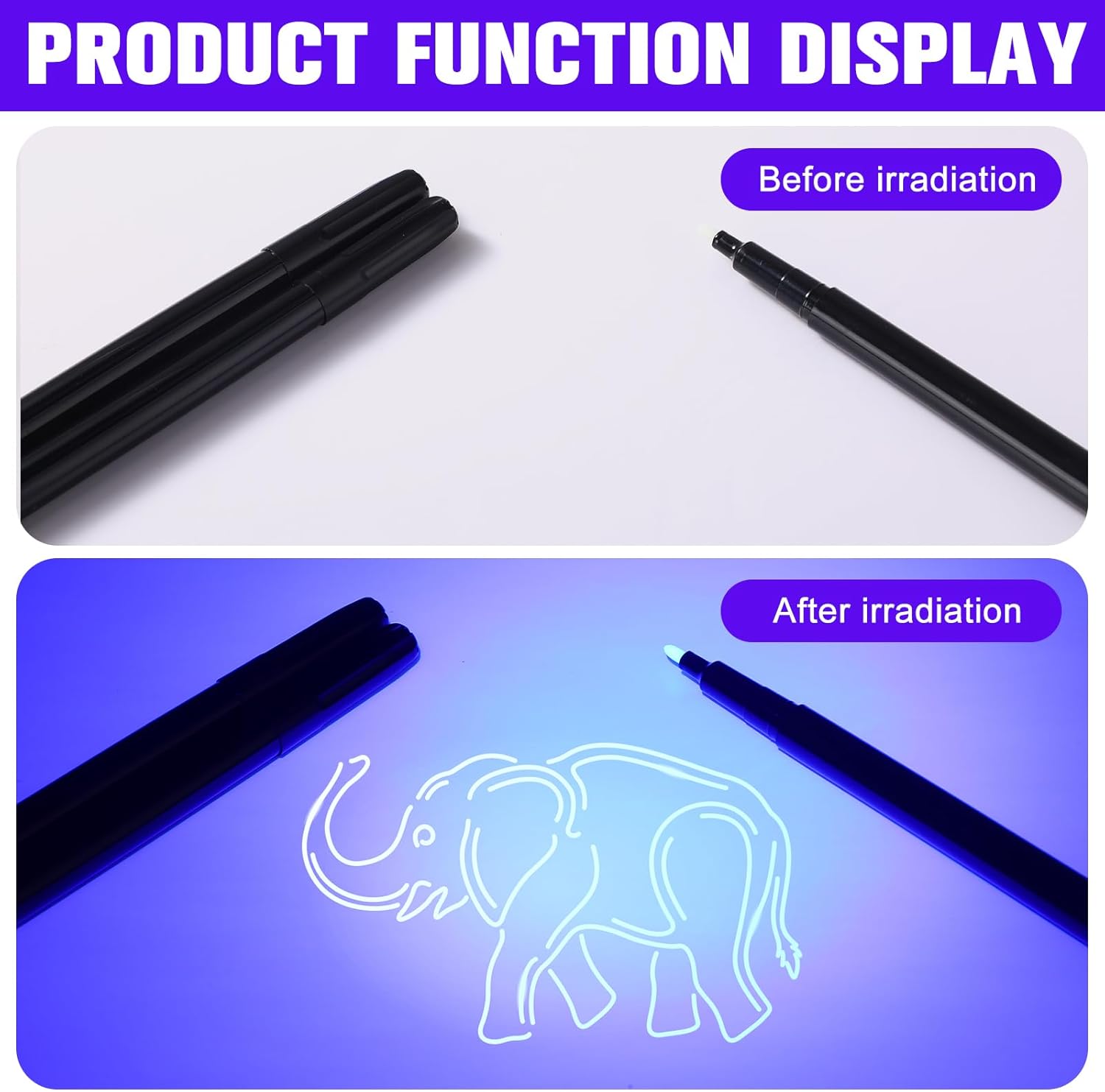 Tegeme 8 Pcs Black Light Markers Set 4 Invisible Ink Pen 4 Mini UV Flashlights Invisible Ink Marker Disappearing Pen for Spy Gadgets Secret Message Gift Party Favors(Black)