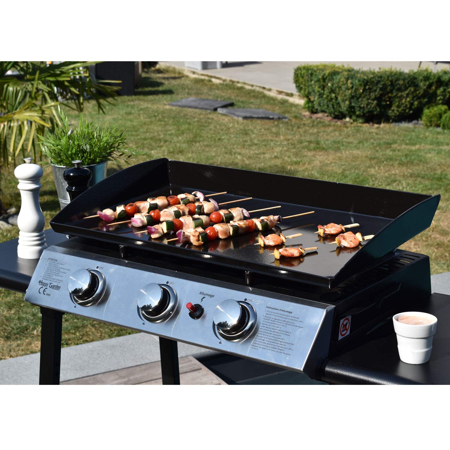 Happy Garden Plancha au gaz SÉVILLE - 3 brûleurs 7,5kW + Chariot