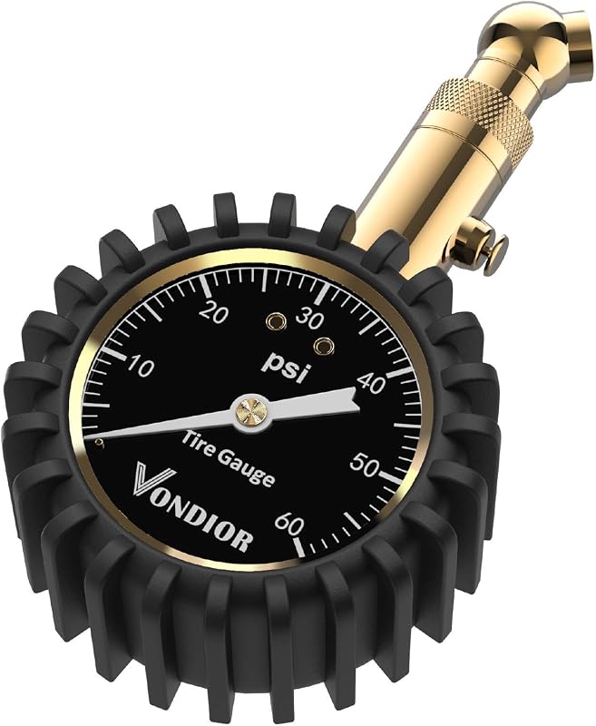 Medidor de presión de neumáticos Vondior para automóviles, medidor de neumáticos certificado ANSI 0-60 PSI | Precisión ANSI certificada de 0 a 60 PSI con esfera luminosa grande de 2 pulgadas fácil de leer, manómetro de presión de aire baja y alta