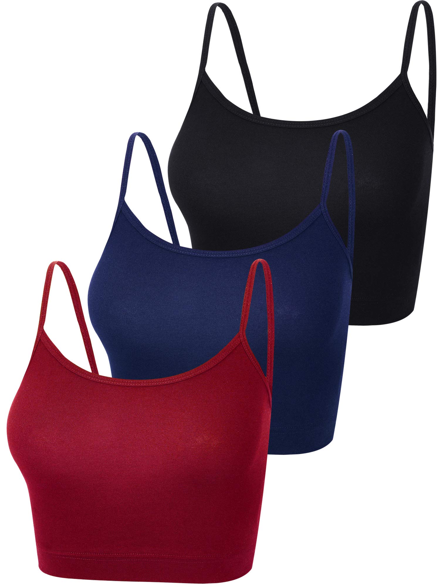 3 Pieces Spaghetti Strap Tank Camisole Top Crop Tank Top for Sports Yoga Sleeping (Black, Wine Red, Navy, L)
