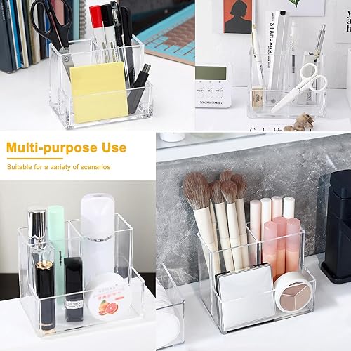 Miniatura 7 de Organizador de brochas de maquillaje de acrílico transparente, soporte de almacenamiento multiusos para brochas cosméticas con 3 ranuras, soporte