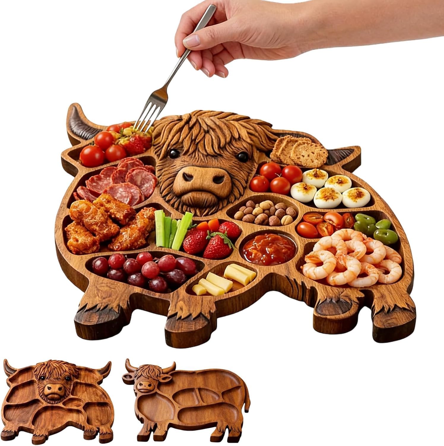 Tabla de embutidos de madera, plato de alimentos dividido para frutas, queso y carnes, perfecto para fiestas o reuniones, bonito diseño, material 100% natural