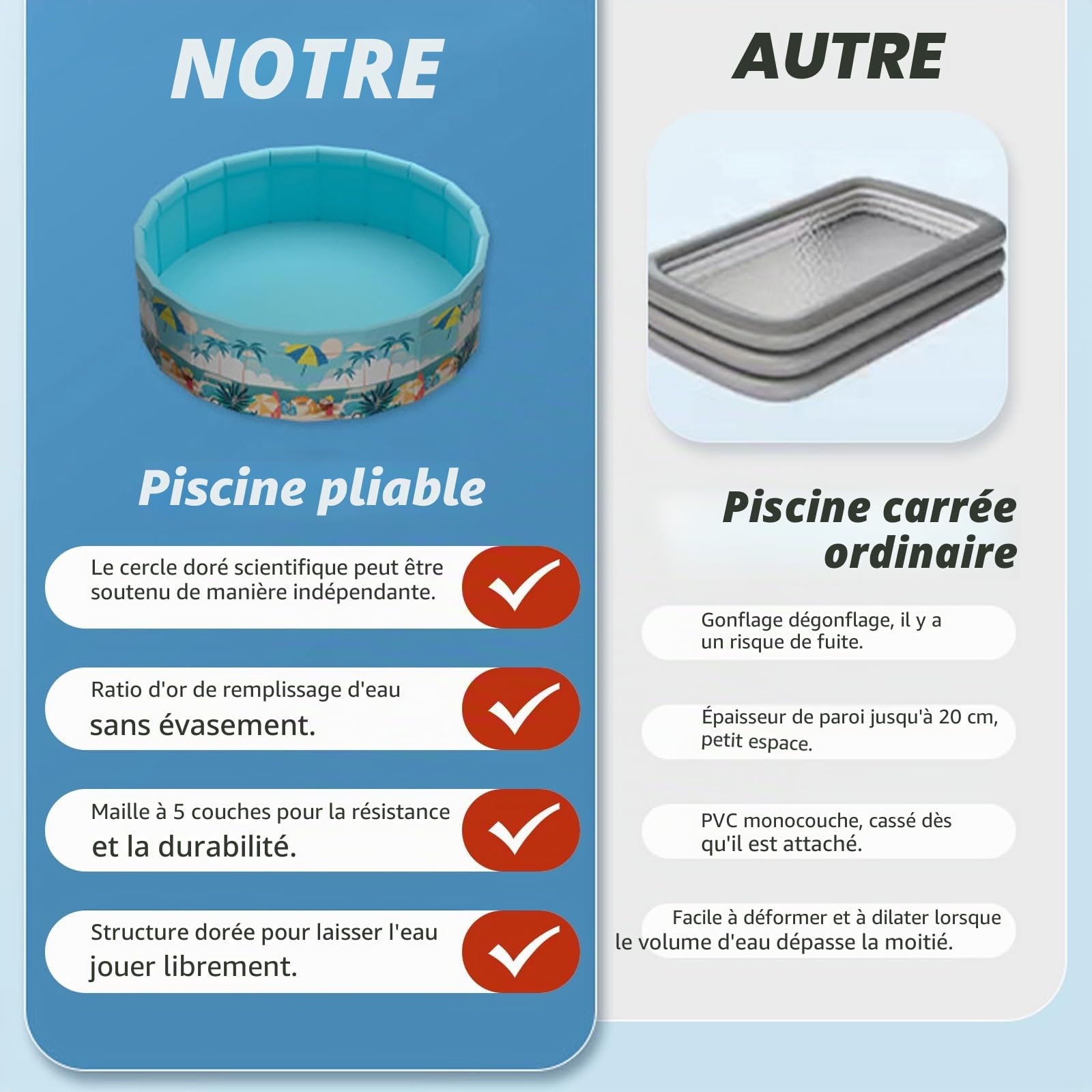 Grande piscine pour enfants, diamètre 160 x 45 cm, pliable, ronde, non gonflable, piscine d'extérieur pour enfants, piscine de jardin pour adultes, piscine pour chien, fosse à balles pour enfants