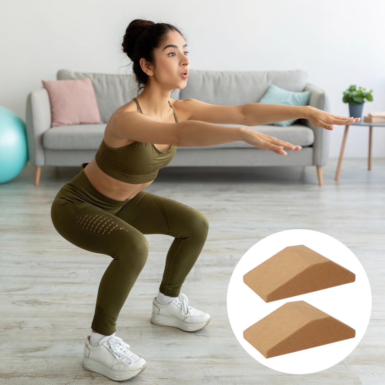 PONDON Cuñas de corcho para yoga, bloques de yoga de corcho antideslizantes de alta densidad para sentadillas intensas y recuperación muscular, bloques de corcho de soporte de muñeca, accesorios de