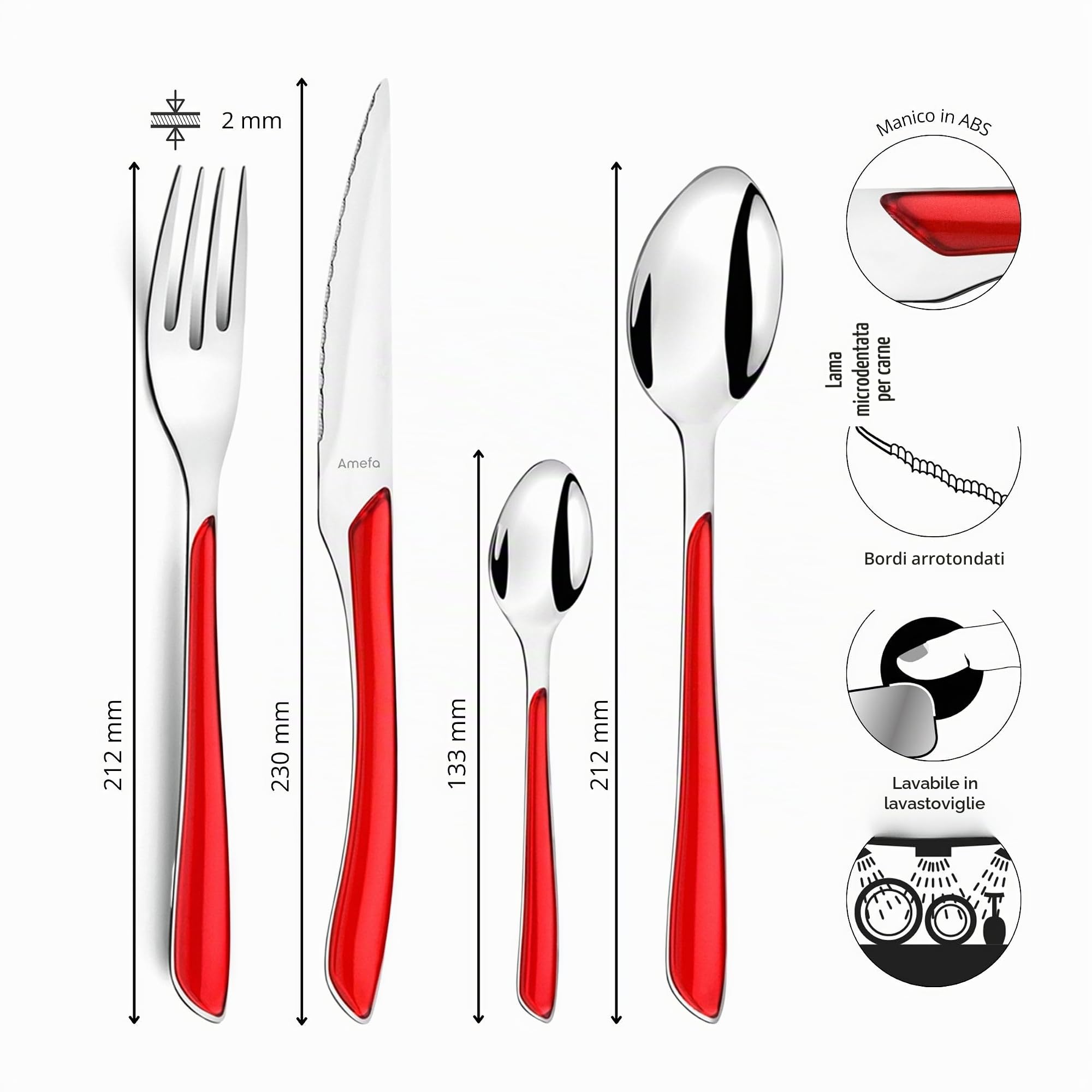 AMEFA - Ménagère 24 couverts de table pour 6 personnes - Eclat - Acier inoxydable 18/0, Finition Brillante - Rouge