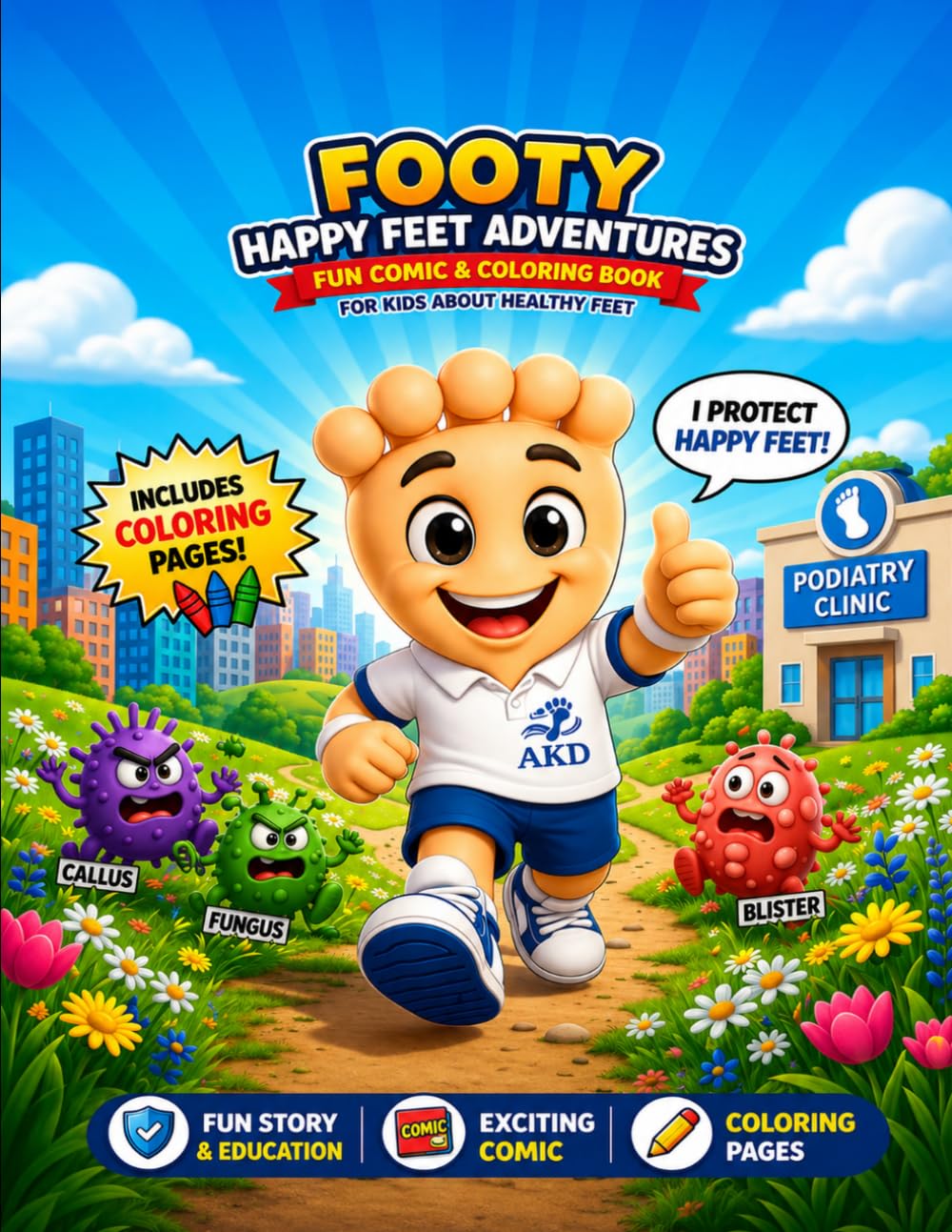 Footy: Happy Feet Adventures: Fun Comic & Coloring Book for Kids About Healthy Feet