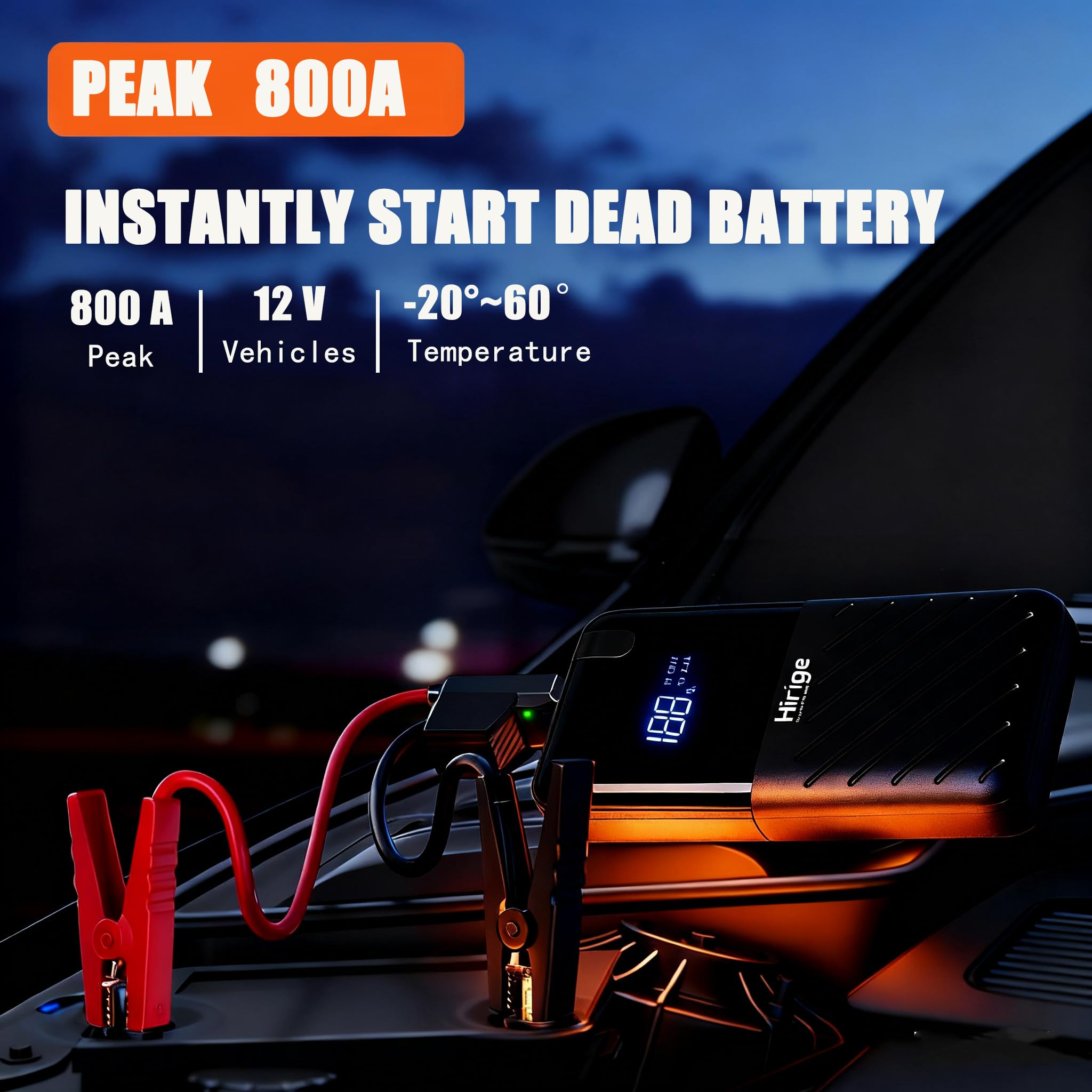8000Ah 12 Volt Ultra-Safe Portable Lithium Battery Car Jump Starter Kit, Jump Starter Power Bank and Booster Cables for Up to Petrol Engines