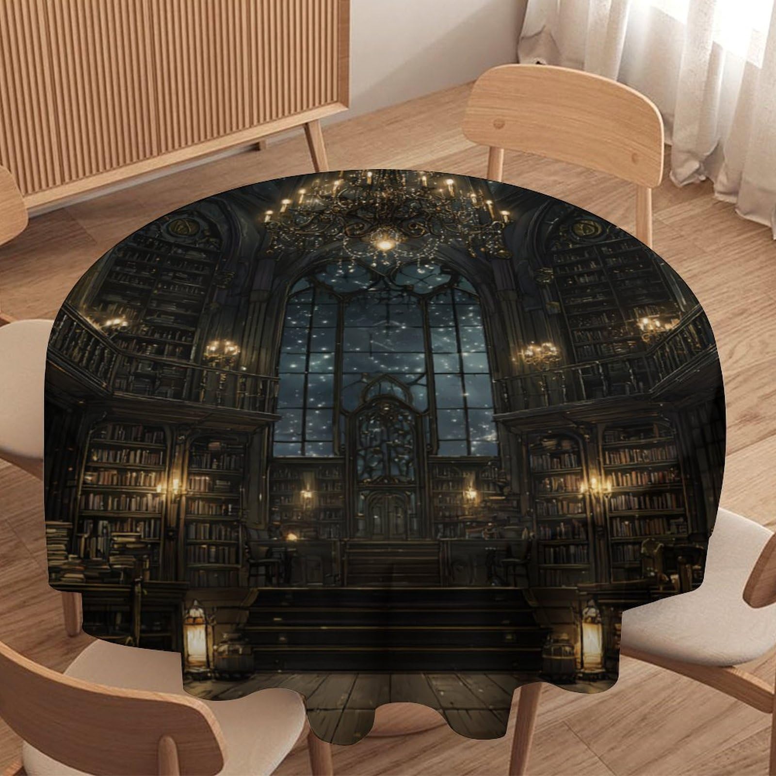 LUYYSKY Gothic Watercolor Church Print Waterproof Round Tablecloth Beautiful Abstract European Architecture Castle Pattern Washable Table Cover for Kitchen-177.8" Wx177.8 L cm