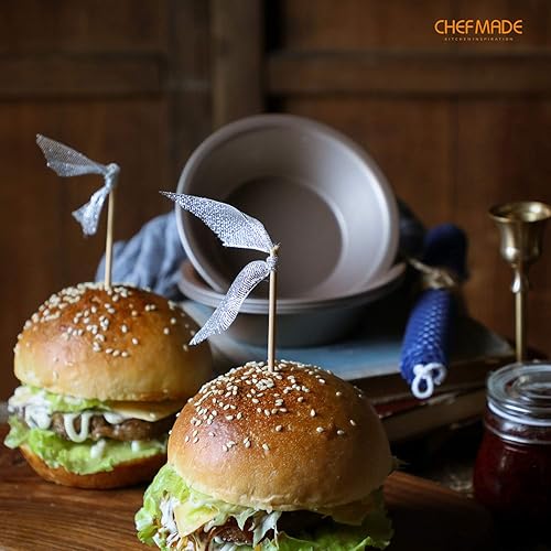 Miniatura 4 de CHEFMADE Juego de mini moldes para tartas, 5 pulgadas, 4 unidades, antiadherentes, redondos, pan, y pasteles para hornear en horno y olla