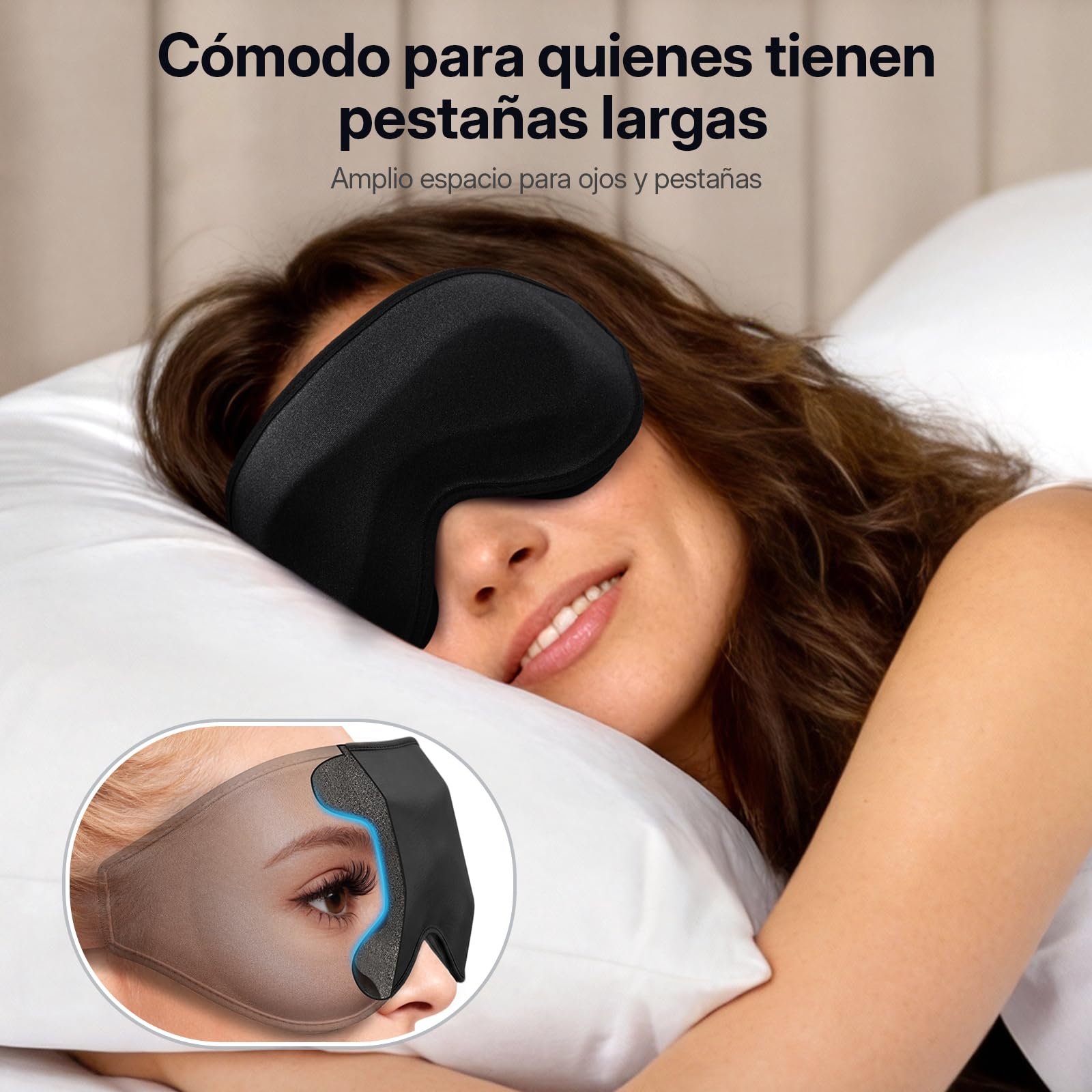 LitBear Antifaz para Dormir 3D para Dormir de Lado para Mujer y Hombre, Máscara de Sueño con Bloqueo Total de la Luz, Cavidades Oculares Extra Profundas, Transpirable, con Banda Ajustable, Negro