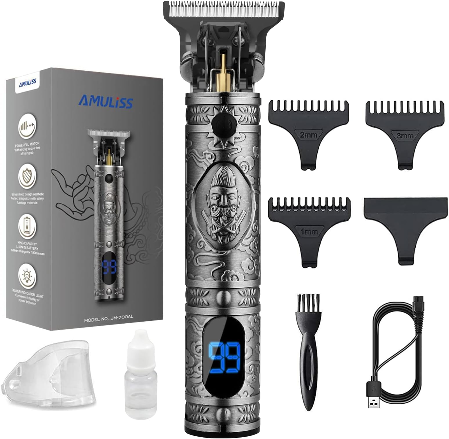 AMULISS Hair Clippers for Men Beard Trimmer Cordless Electric Shaver Razor for Men, Zero Gapped Grooming Kit Barber Clippers with LCD Display, Gift for Men Kids