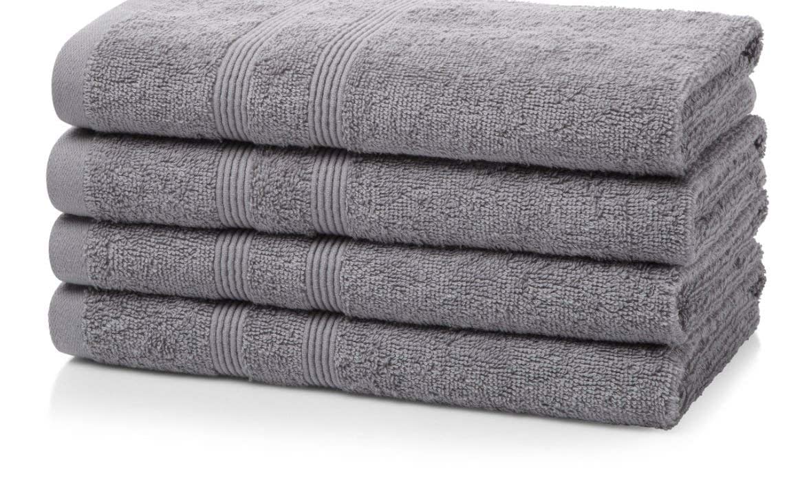 ROHI Towels Premium 100% Cotton Hand Towels, Easy Care, Ringspun Cotton for Maximum Softness and Absorbency, 4-Pack - Grey (16" x 28")