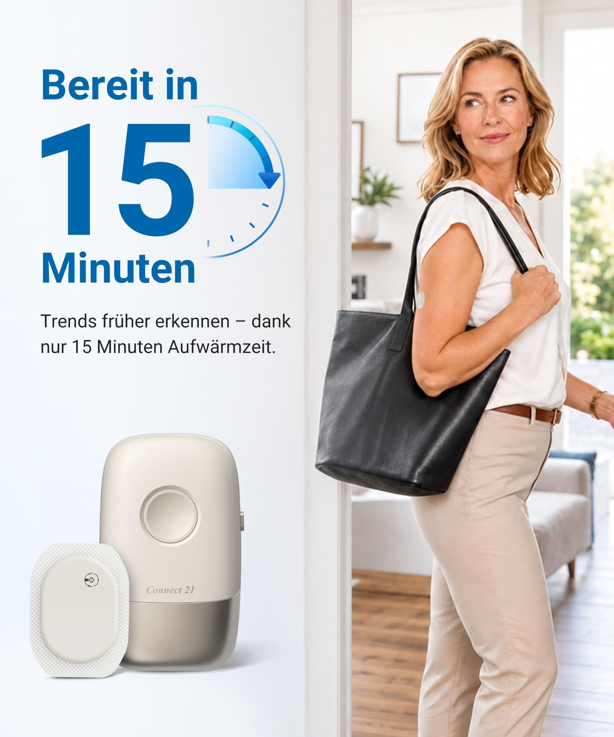 Sensore CGM Connect 21 – Misuratore di glicemia senza punture | 21 Giorni | 8,2% MARD | Impermeabile IP58 | App Bluetooth | CE 2797 | 1 Sensore con applicatore