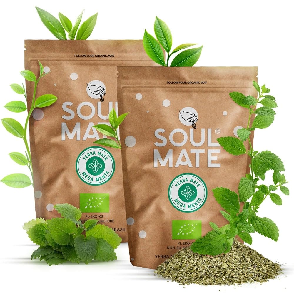 Soul Mate Orgánica Mega Menta 1 kg (2x500g) – Bio-Yerba Mate, gusto di menta e mentolo, energizzante naturale