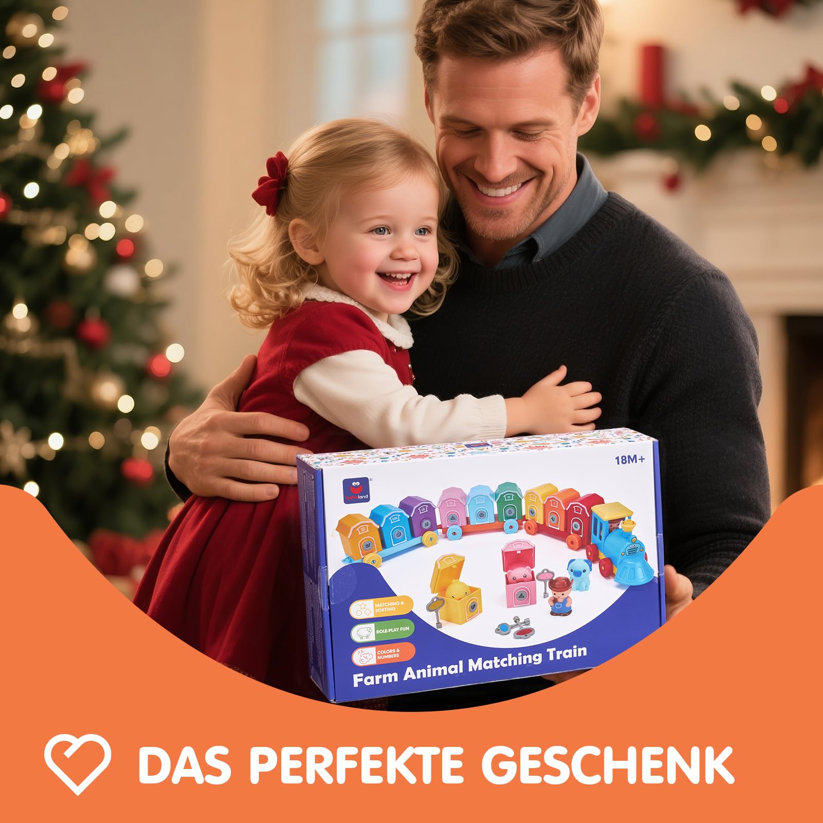 hahaland Bauernhof Montessori Spielzeug 2 Jahre mit Bauernhoftiere Fingerpuppen Schlüssel, Zug Spielzeug zum Zählen, Sortierspiel, Zuordnen, Kinderspielzeug ab 2 3 4 Jahre Geschenk für Junge Mädchen