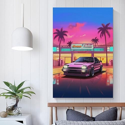 Miniatura 5 de Ae86 - Pósteres de neón Synthwave Retro Jdm para automóvil, para habitación, sala de estar, dormitorio, impresiones artísticas estéticas, decoración