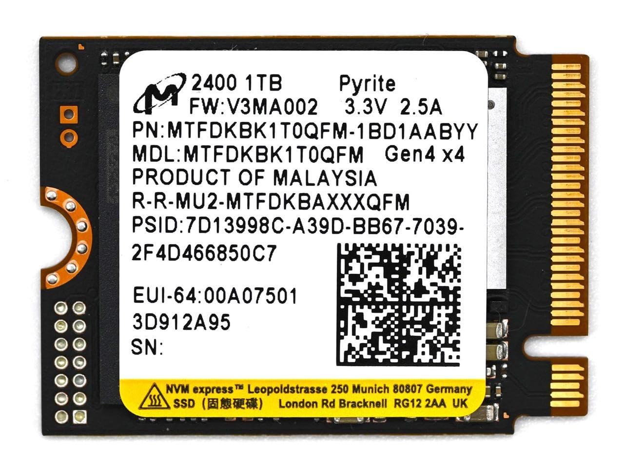 Micron 2400 1TB M.2 2230 NVMe PCIe 4.0x4 SSD Solid State Drive