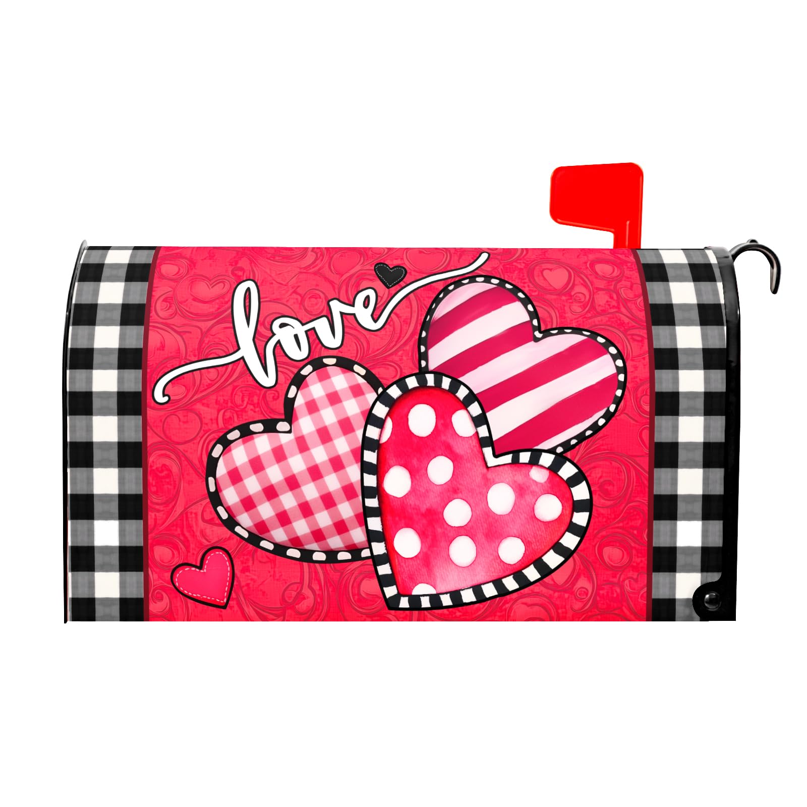Valentine's Day Mailbox Covers Magnetic Standard Size 18 X 21 Inch Red Pink Love Hearts Magnetic Mailbox Cover Valentine Mailbox Wraps Post Box Cover Decoration Outdoor Garden Home Yard Outside