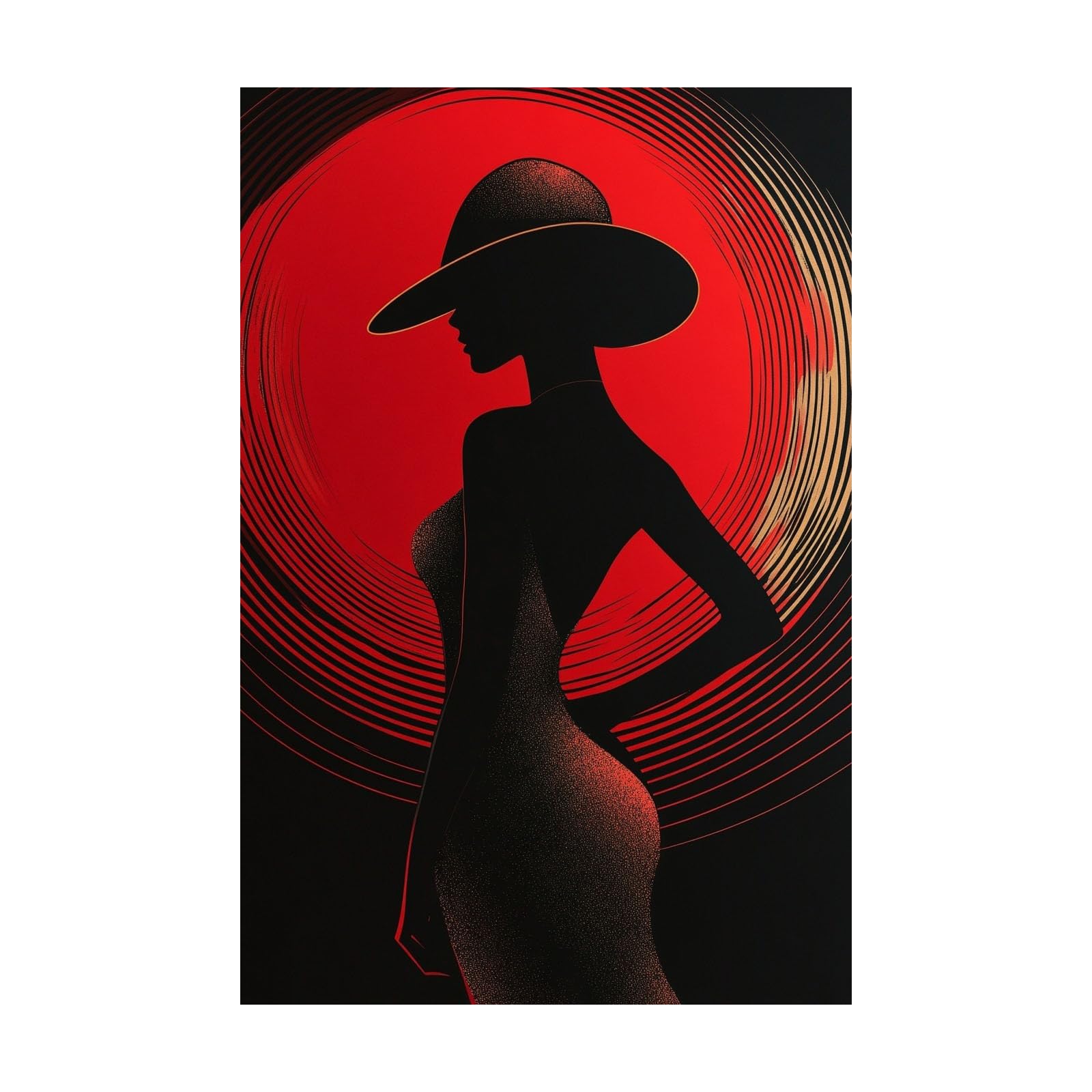 TERUEA Beautiful Girl Animals Poster Canvas Art Wall Decor Woman Black Hat Red Silhouette Picture Prints for Girls Room Bedroom Wall Decor(Red)-80x120cm Unframed