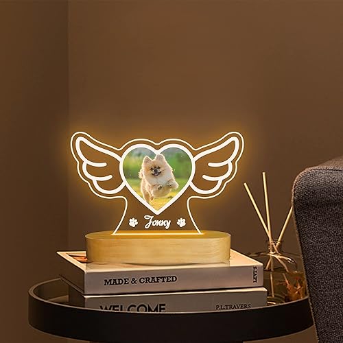 Miniatura 7 de Attivolife Luz nocturna de madera personalizada con temática de mascotas, lámpara LED de color cálido con el nombre de tu perro, imagen de perro o